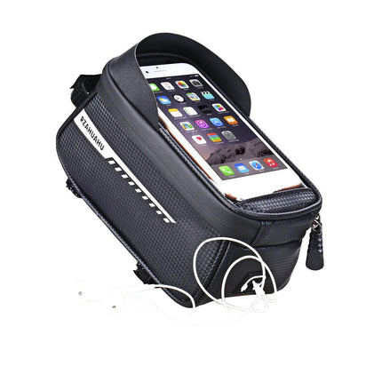 Black Waterproof Bike Frame Bag with Touchscreen & Reflective Details: 6.5" Phone Compatibility, Aussie Cyclist Essential.