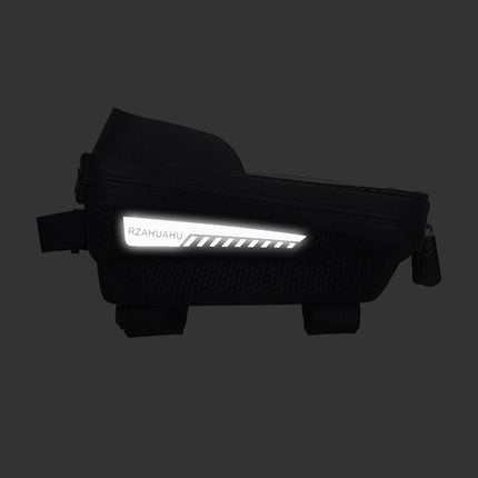 Black Waterproof Bike Frame Bag with Touchscreen & Reflective Details: 6.5" Phone Compatibility, Aussie Cyclist Essential.