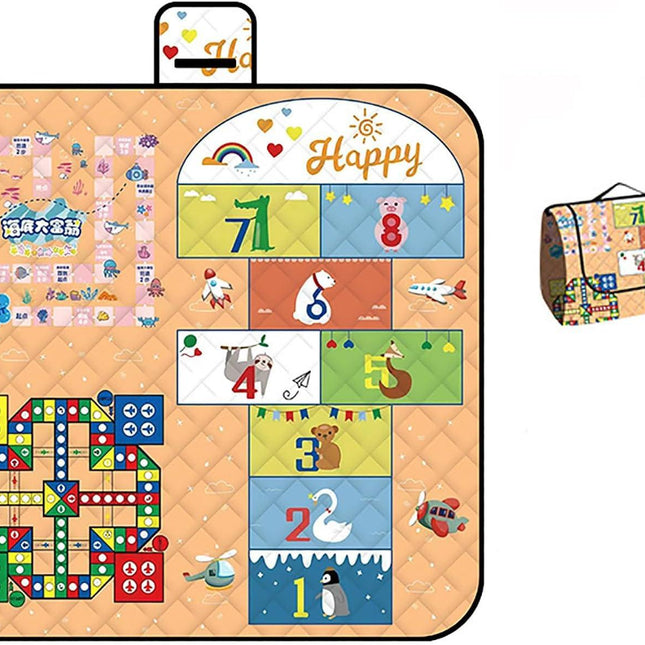 Waterproof Picnic Blanket with Flying Chess Game: 80''x80'' Extra Large, Foldable for Australian Camping, Beach & Family Gatherings.