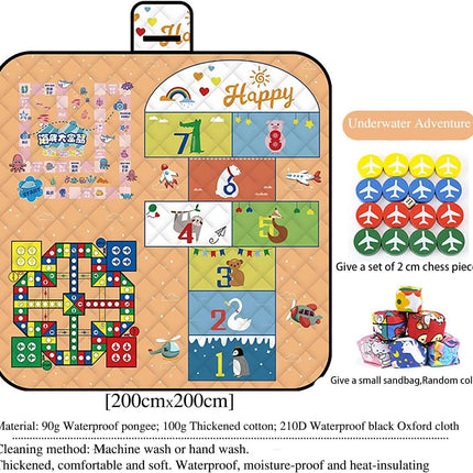 Waterproof Picnic Blanket with Flying Chess Game: 80''x80'' Extra Large, Foldable for Australian Camping, Beach & Family Gatherings.