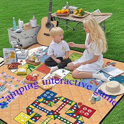 Waterproof Picnic Blanket with Flying Chess Game: 80''x80'' Extra Large, Foldable for Australian Camping, Beach & Family Gatherings.