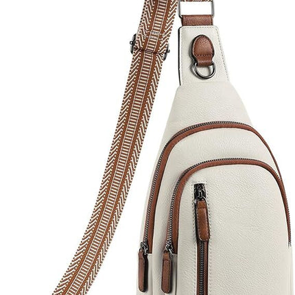 White Faux Leather Sling Bag: Unisex, Spacious, Reversible Crossbody for Aussies, Large Compartment.