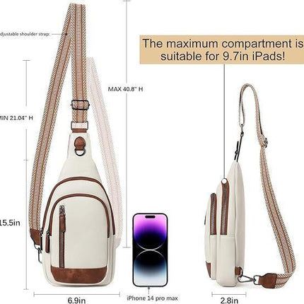 White Faux Leather Sling Bag: Unisex, Spacious, Reversible Crossbody for Aussies, Large Compartment.