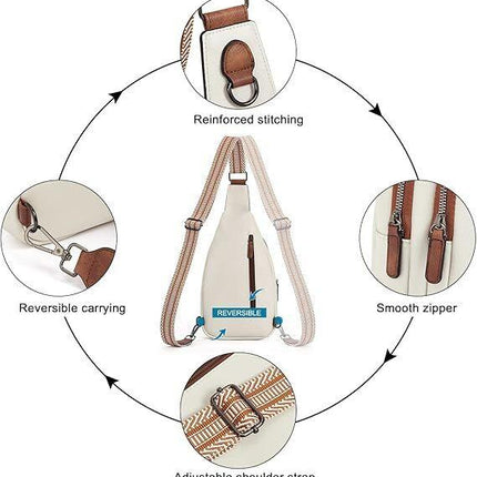 White Faux Leather Sling Bag: Unisex, Spacious, Reversible Crossbody for Aussies, Large Compartment.