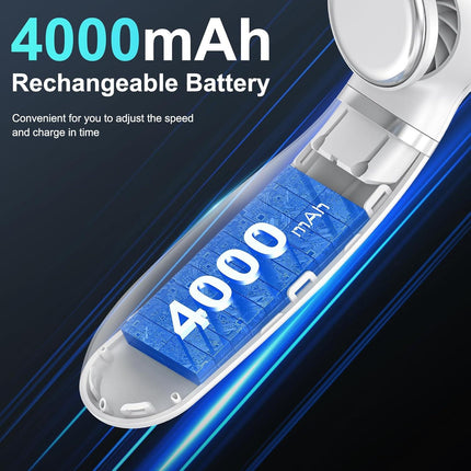 White Portable Neck Fan: Hands-Free Wearable Air Conditioner with 4000mAh Battery for Australian Travel & Daily Use.