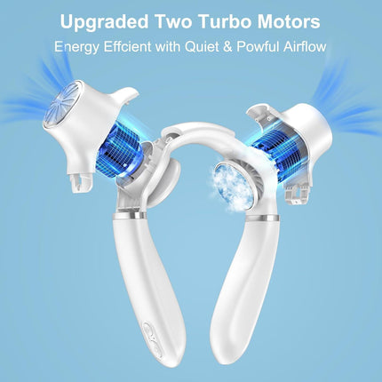 White Portable Neck Fan: Hands-Free Wearable Air Conditioner with 4000mAh Battery for Australian Travel & Daily Use.