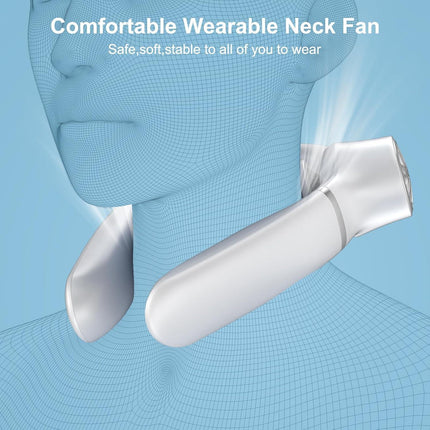 White Portable Neck Fan: Hands-Free Wearable Air Conditioner with 4000mAh Battery for Australian Travel & Daily Use.