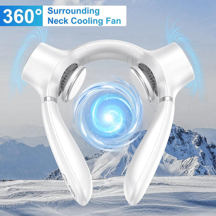 White Portable Neck Fan: Hands-Free Wearable Air Conditioner with 4000mAh Battery for Australian Travel & Daily Use.