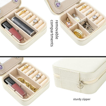 White Travel Jewelry Box with Mirror: Compact, Organised Storage for Rings, Necklaces & Earrings, Ideal for Aussies.