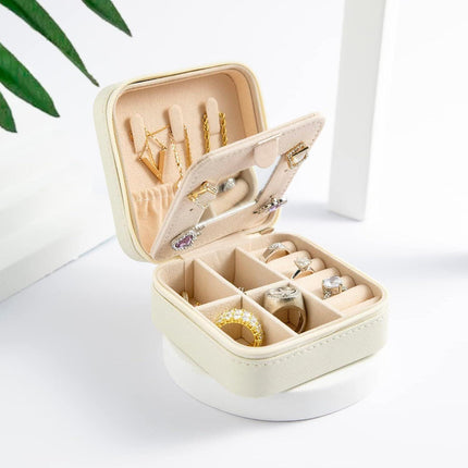 White Travel Jewelry Box with Mirror: Compact, Organised Storage for Rings, Necklaces & Earrings, Ideal for Aussies.