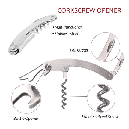 Wine Accessories Gift Set (Black), 5-Piece Bottle Corkscrew Opener Kit with Novelty Bottle-Shaped Case, Valentine's Day Gift for Wine Lovers.