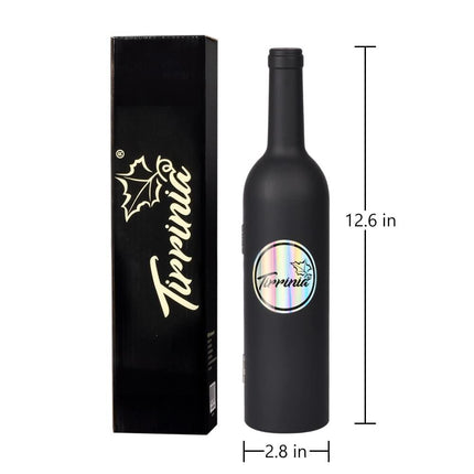 Wine Accessories Gift Set (Black), 5-Piece Bottle Corkscrew Opener Kit with Novelty Bottle-Shaped Case, Valentine's Day Gift for Wine Lovers.
