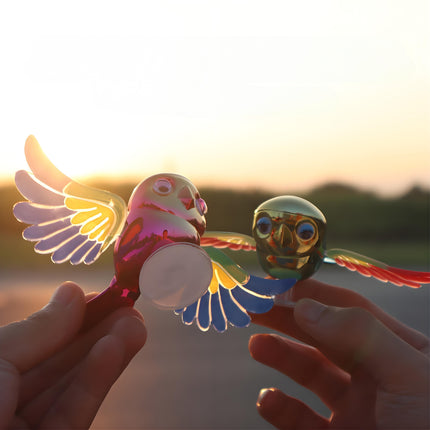 30km/h Wing-Flapping Car Bird Decoration (2-Pack): Red & Blue Wing Ornaments with Strong Adhesive for Car, Mirror, Motorcycle, Helmet.
