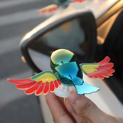 30km/h Wing-Flapping Car Bird Decoration (2-Pack): Red & Blue Wing Ornaments with Strong Adhesive for Car, Mirror, Motorcycle, Helmet.