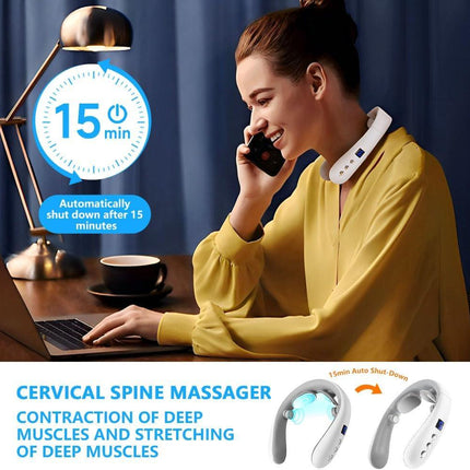 Wireless Neck Massager with Heat & 10 Modes: Electric Pulse Pain Relief for Australian Office Workers & Active Adults.