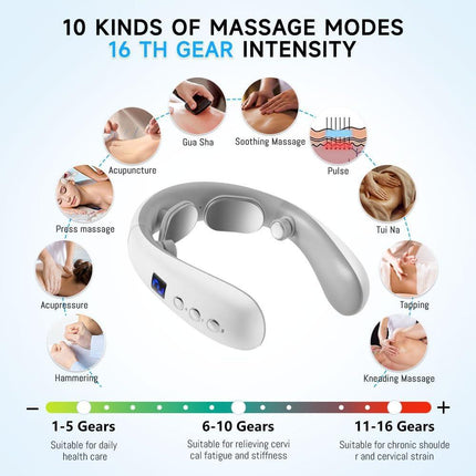 Wireless Neck Massager with Heat & 10 Modes: Electric Pulse Pain Relief for Australian Office Workers & Active Adults.