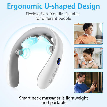 Wireless Neck Massager with Heat & 10 Modes: Electric Pulse Pain Relief for Australian Office Workers & Active Adults.