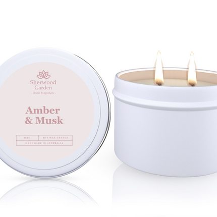 Amber & Musk Soy Candle Tin 165g.