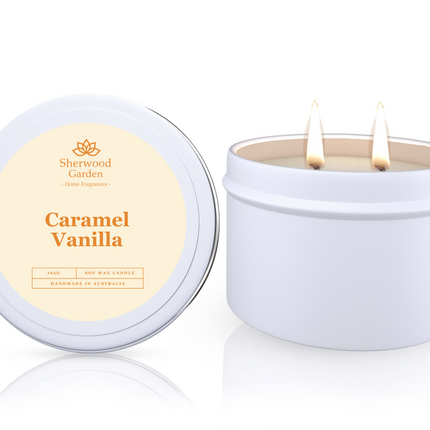 Caramel Vanilla Soy Candle Tin 165g.