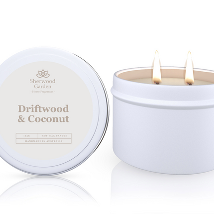 Driftwood & Coconut Soy Candle Tin 165g.