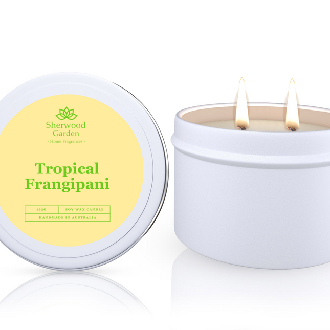 Tropical Frangipani Soy Candle Tin 165g.