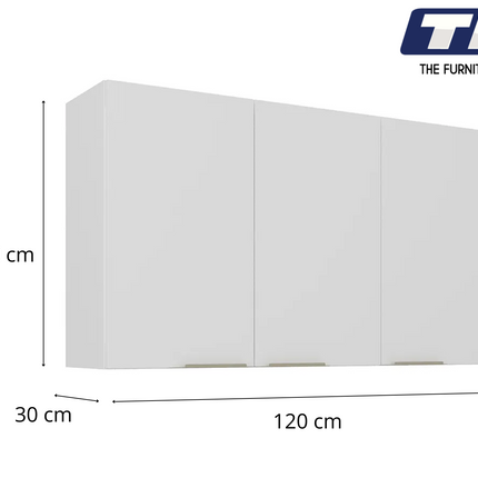 White Flat Pack DIY Steel Kitchen Wall Cabinet with 3 Doors + 2 Shelves - Renova.