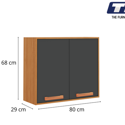 Flat Pack DIY Wooden Kitchen Wall Cabinet with 2 Doors + 2 Shelves in Graphite and Cinnamon Finish - Napoles.