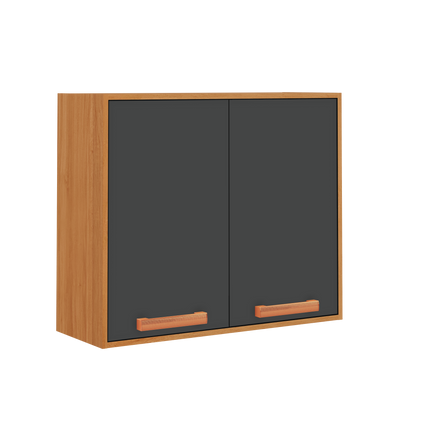 Flat Pack DIY Wooden Kitchen Wall Cabinet with 2 Doors + 2 Shelves in Graphite and Cinnamon Finish - Napoles.