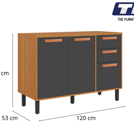 Base Kitchen Wooden Cabinet/Cupboard with 3 Doors + 2 Drawers in Cinnamon Finish - Napoles Graphite Flat Pack DIY.