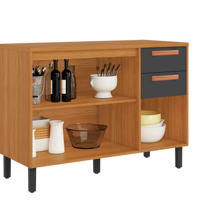 Base Kitchen Wooden Cabinet/Cupboard with 3 Doors + 2 Drawers in Cinnamon Finish - Napoles Graphite Flat Pack DIY.