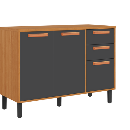 Base Kitchen Wooden Cabinet/Cupboard with 3 Doors + 2 Drawers in Cinnamon Finish - Napoles Graphite Flat Pack DIY.