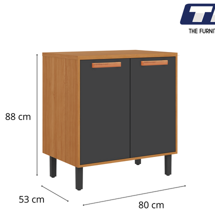 Base Kitchen Wooden Cabinet/Cupboard with 2 Doors in Cinnamon Finish - Napoles Graphite Flat Pack DIY.
