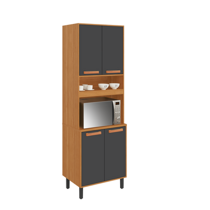 Flat Pack DIY Wooden Kitchen Cupboard/Pantry with 4 Doors + 6 Shelves in Graphite and Cinnamon Finish - Napoles.