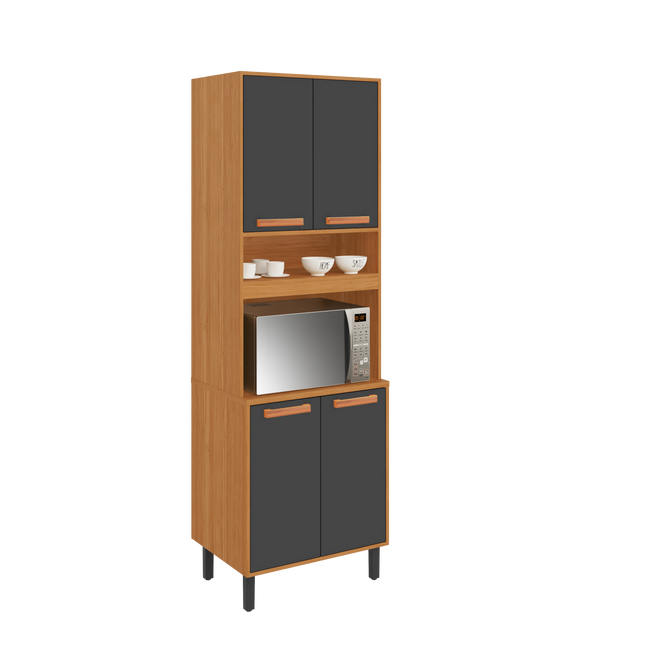 Flat Pack DIY Wooden Kitchen Cupboard/Pantry with 4 Doors + 6 Shelves in Graphite and Cinnamon Finish - Napoles.