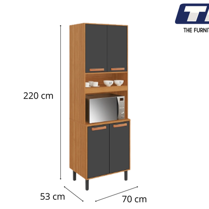 Flat Pack DIY Wooden Kitchen Cupboard/Pantry with 4 Doors + 6 Shelves in Graphite and Cinnamon Finish - Napoles.