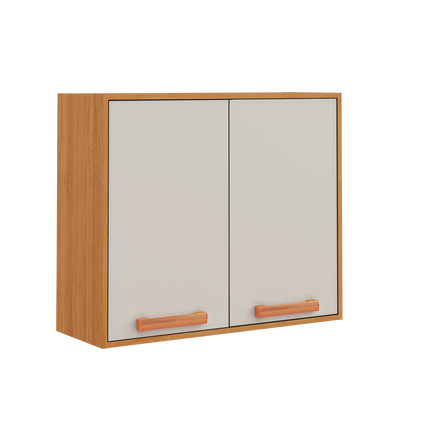 Flat Pack DIY Wooden Kitchen Wall Cabinet with 2 Doors + 2 Shelves in White and Cinnamon Finish - Napoles.
