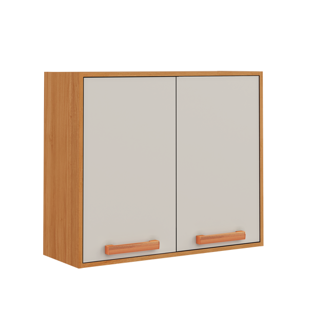 Flat Pack DIY Wooden Kitchen Wall Cabinet with 2 Doors + 2 Shelves in White and Cinnamon Finish - Napoles.
