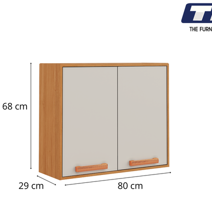 Flat Pack DIY Wooden Kitchen Wall Cabinet with 2 Doors + 2 Shelves in White and Cinnamon Finish - Napoles.