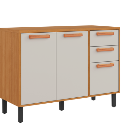 Base Kitchen Wooden Cabinet/Cupboard with 3 Doors + 2 Drawers in Cinnamon Finish - Napoles White Flat Pack DIY.
