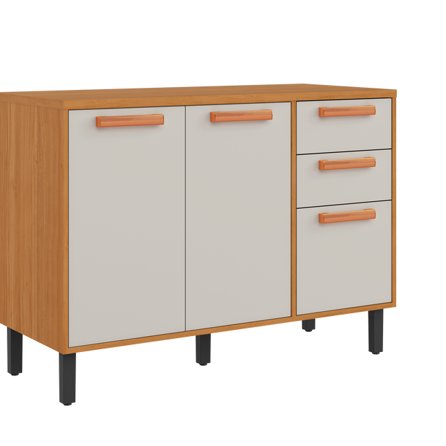 Base Kitchen Wooden Cabinet/Cupboard with 3 Doors + 2 Drawers in Cinnamon Finish - Napoles White Flat Pack DIY.