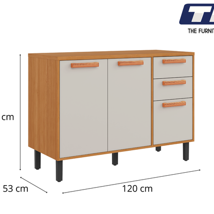 Base Kitchen Wooden Cabinet/Cupboard with 3 Doors + 2 Drawers in Cinnamon Finish - Napoles White Flat Pack DIY.