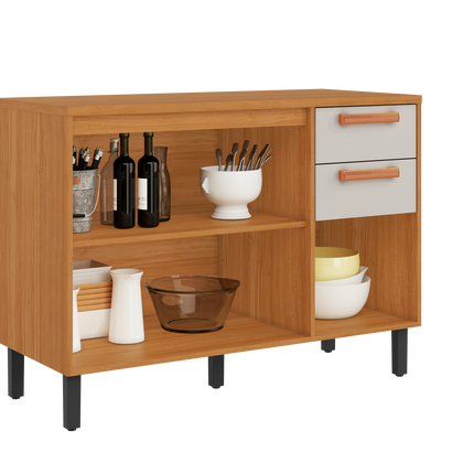 Base Kitchen Wooden Cabinet/Cupboard with 3 Doors + 2 Drawers in Cinnamon Finish - Napoles White Flat Pack DIY.