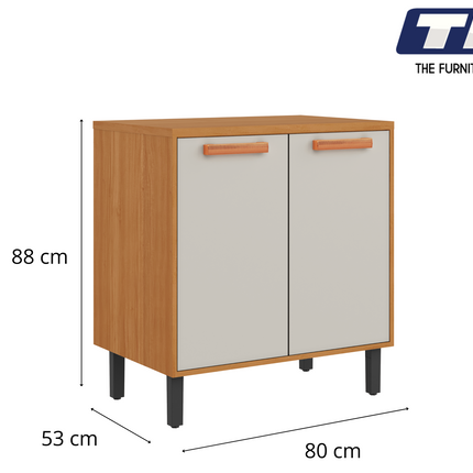 Base Kitchen Wooden Cabinet/Cupboard with 2 Doors in Cinnamon Finish - Napoles White Flat Pack DIY.