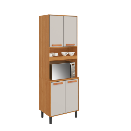 Flat Pack DIY Wooden Kitchen Cupboard/Pantry with 4 Doors + 6 Shelves in White and Cinnamon Finish - Napoles.