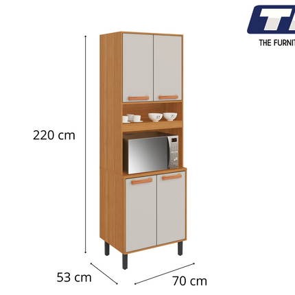 Flat Pack DIY Wooden Kitchen Cupboard/Pantry with 4 Doors + 6 Shelves in White and Cinnamon Finish - Napoles.