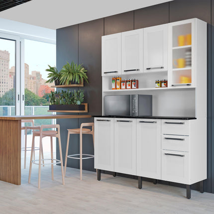 Free Standing White Flat Pack DIY Steel Kitchen Cupboard/Pantry with 8 Doors + 2 Drawers - Florenca.