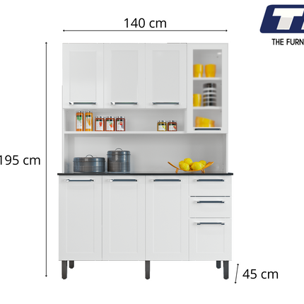 Free Standing White Flat Pack DIY Steel Kitchen Cupboard/Pantry with 8 Doors + 2 Drawers - Florenca.