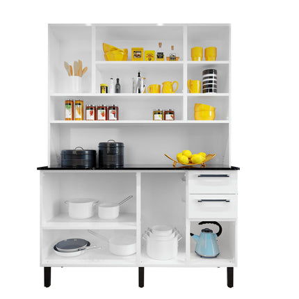 Free Standing White Flat Pack DIY Steel Kitchen Cupboard/Pantry with 8 Doors + 2 Drawers - Florenca.