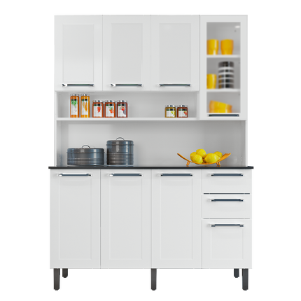 Free Standing White Flat Pack DIY Steel Kitchen Cupboard/Pantry with 8 Doors + 2 Drawers - Florenca.