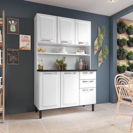 Free Standing Steel Kitchen Cabinet/Cupboard with Countertop Storage - Pratika White Flatpack DIY.